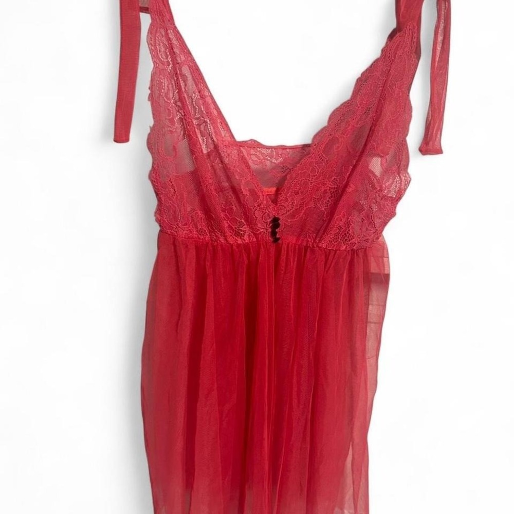Women's Lacey retro 90s bubblegum pink baby doll nighty with black buttons LARGE